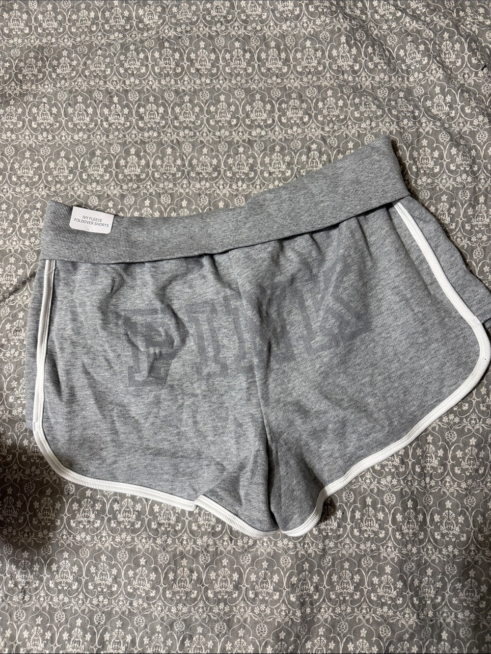 PINK Victoria's Secret Gray fold over Shorts with White Trim Large